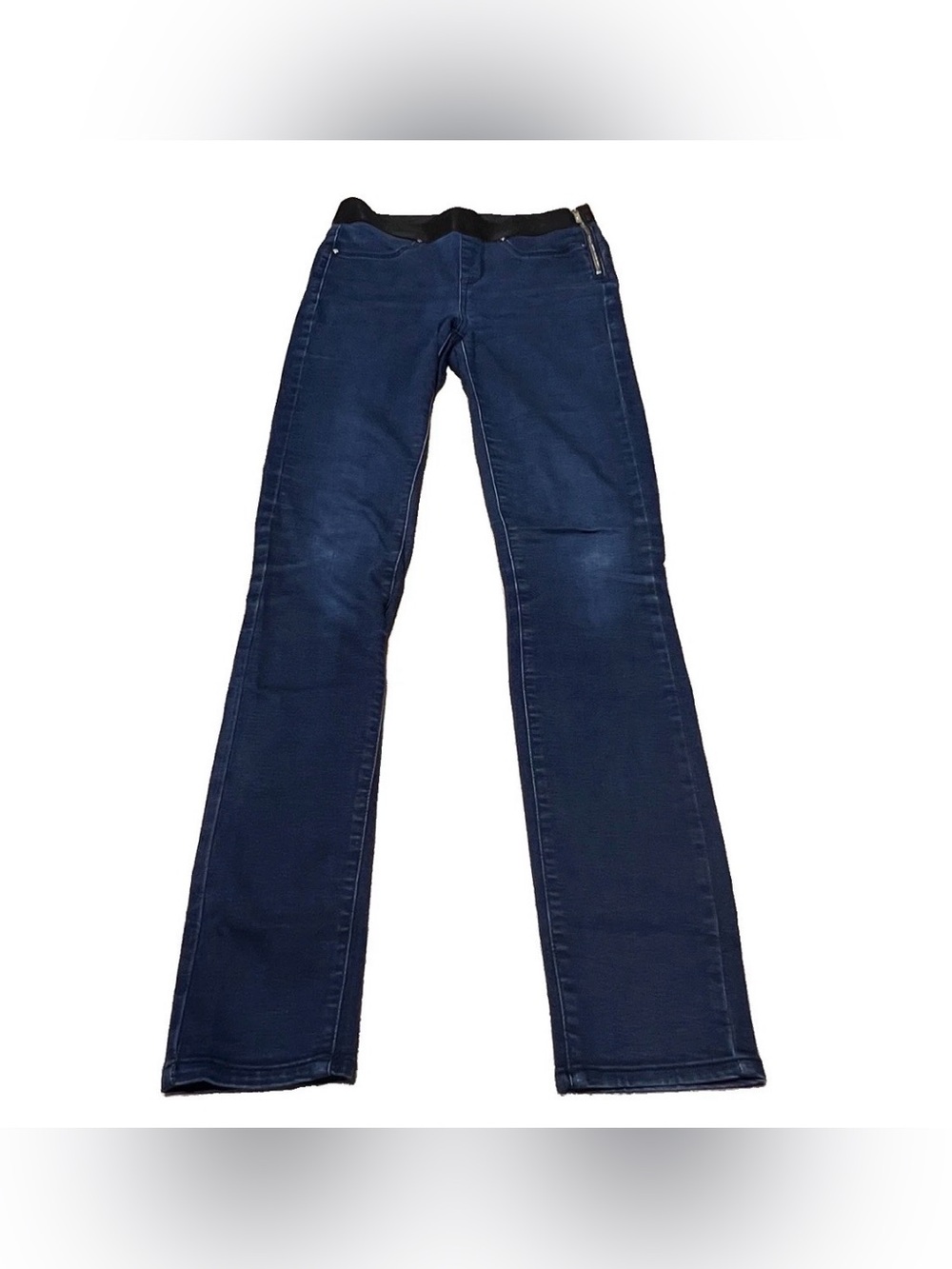 Karen Millen Mid To High Rise Skinny Elastic Waist Stretch Blue Jeans Side Zip 6